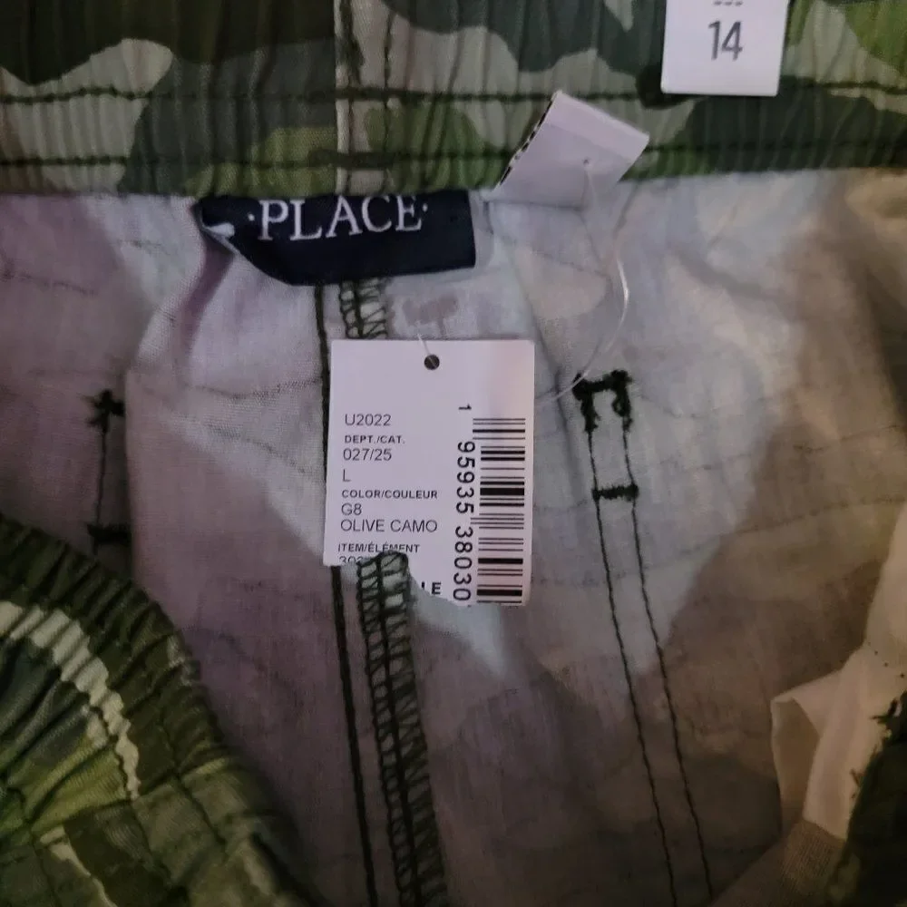 Children's Place Tactical Cargo Long Shorts Olive Camo Size 14